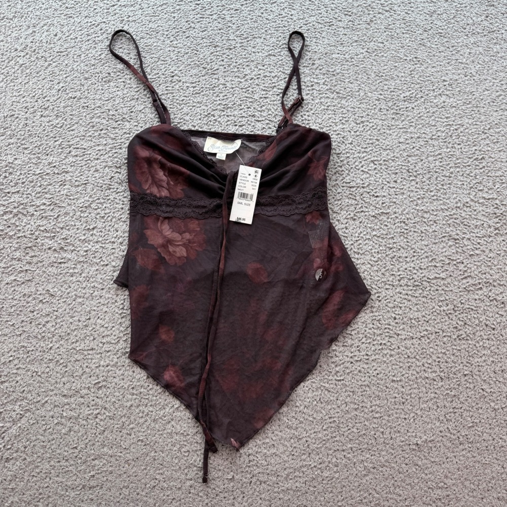 PacSun Your Favorite Floral Mesh Handkerchief Cami Top Navy Small NEW WITH TAGS